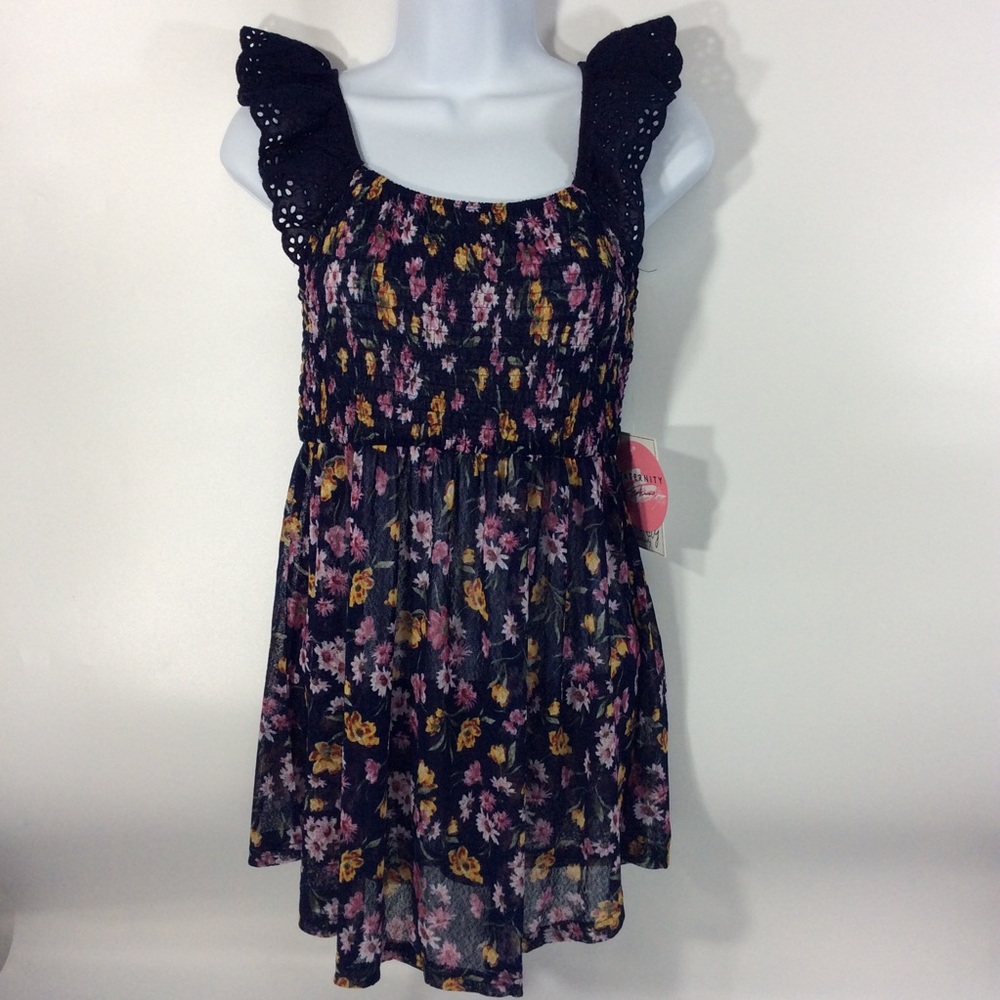 Siren Lily Maternity Small Dress Tunic Top Blue Floral